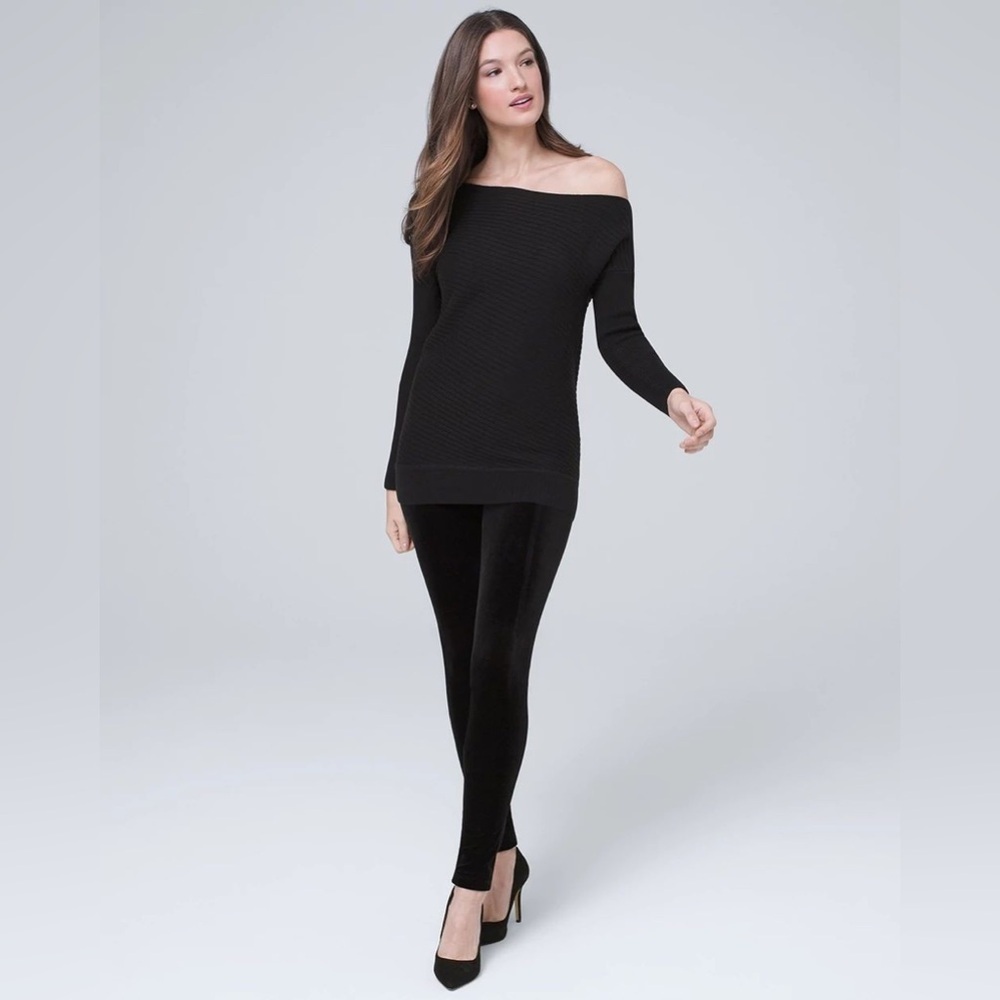 White House Black Market | Black Off-Shoulder Sweater in Metallic Black